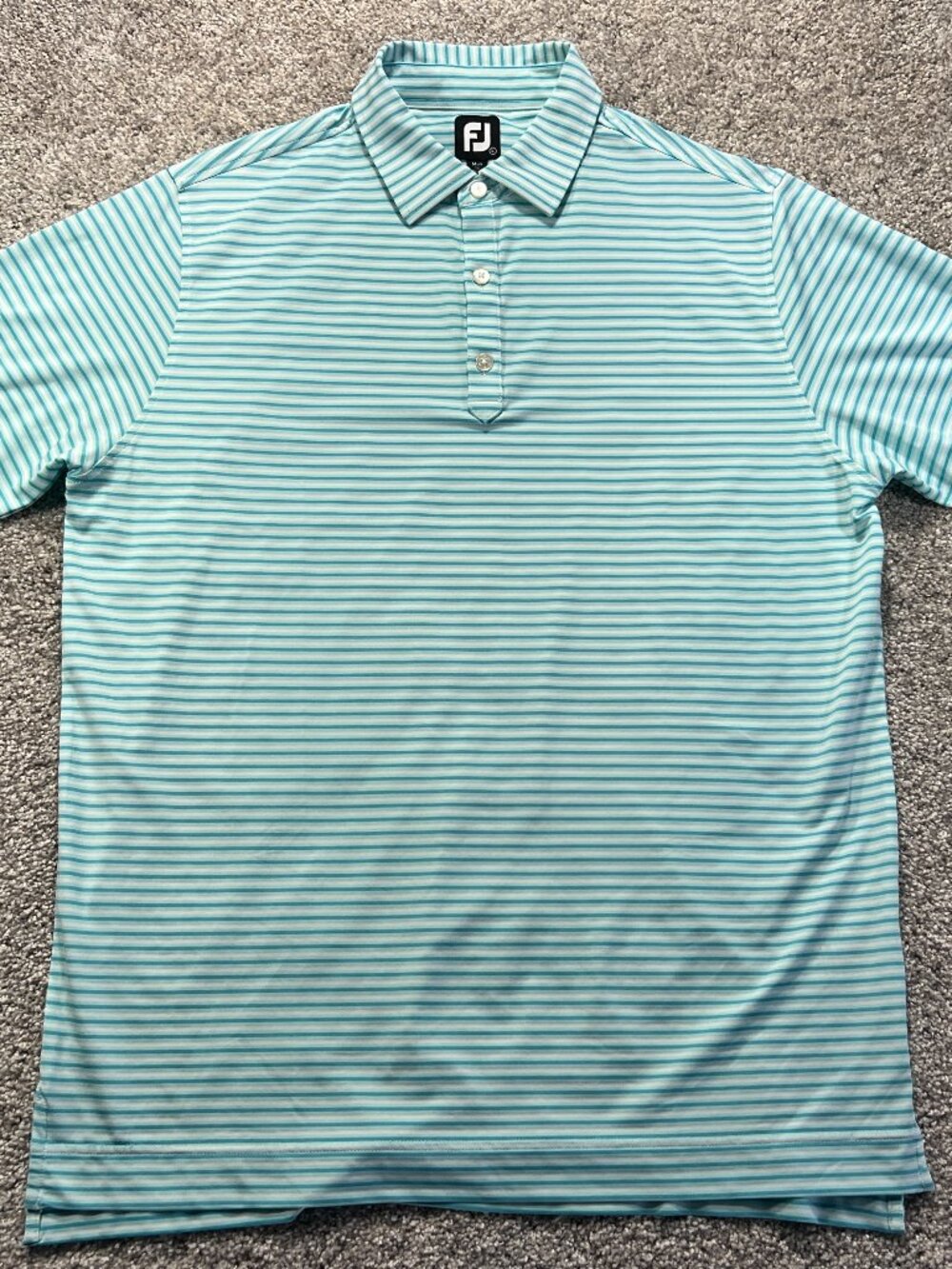 Men's Striped FootJoy Golf Polo Large Teal Aqua
